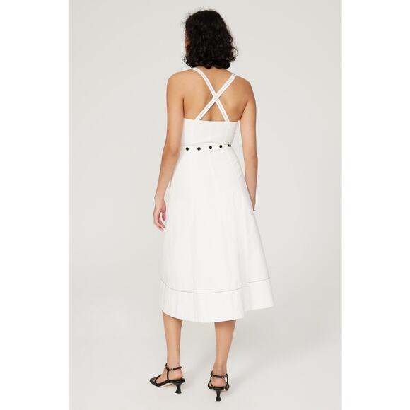 PROENZA SCHOULER White Exposed Zipper Button Detail Sleeveless Sundress Size 2 - Picture 2 of 13
